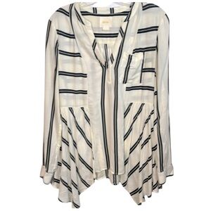 🦋ANTHROPOLOGIE MAEVE Striped Rayon Tunic in Cream & Black Sz Small boho GUC